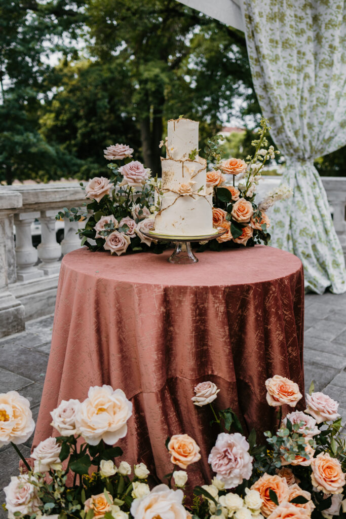 Wedding cake on the portico of The DAR in Washington DC