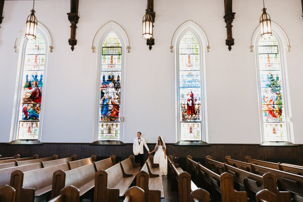 bride and groom at starlit sanctuary