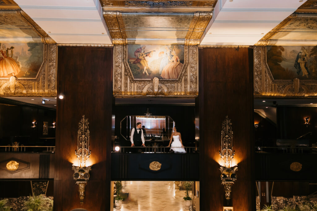 bride and groom in hilton netherland plaza