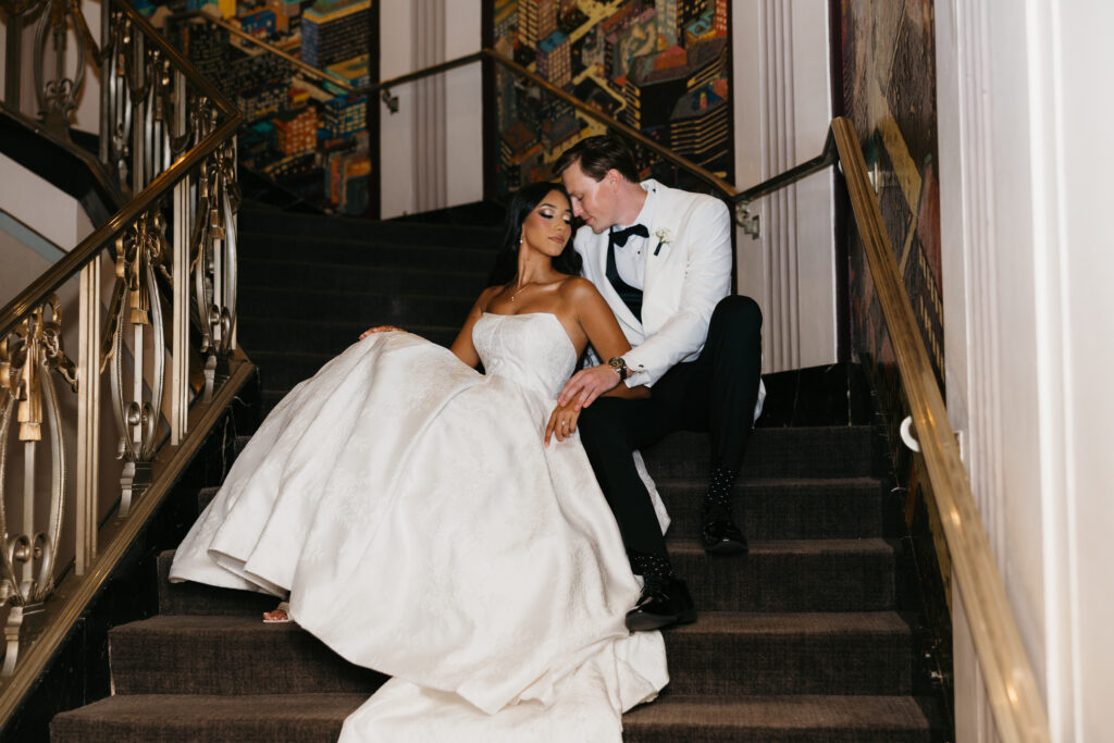 bride and groom in hilton netherland plaza
